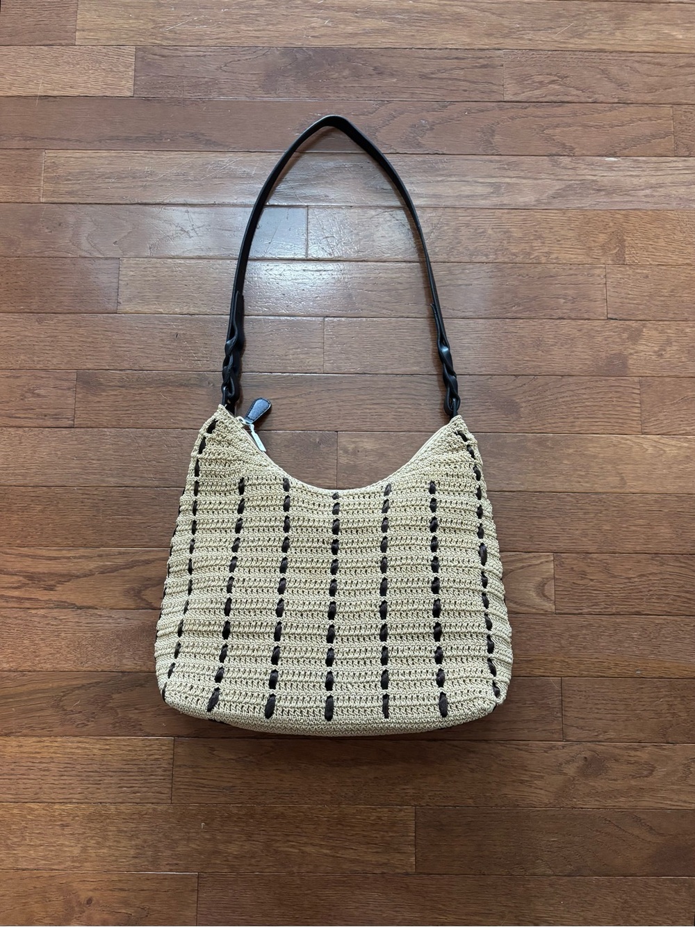 Villager by Liz Claiborne Straw and Leather Woven Shoulder Bag